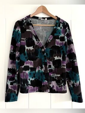 Gilmour Statement Art to Wear Cardigan Colourful Artsy Stretchy Canadian